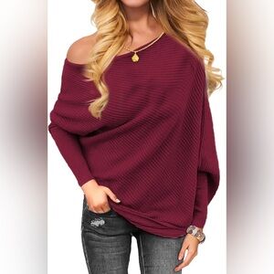 Burgundy off Shoulder Batwing Top